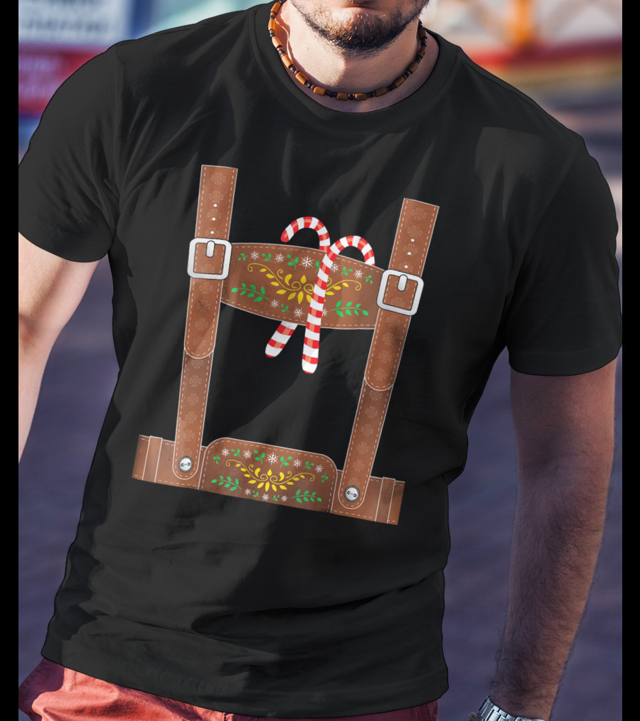 Christmas Elf Lederhosen Candy Cane T-Shirt