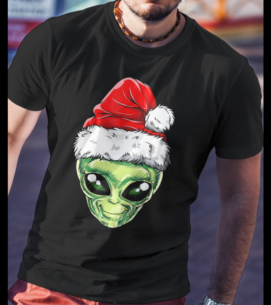 Alien Santa Christmas Hat T-Shirt
