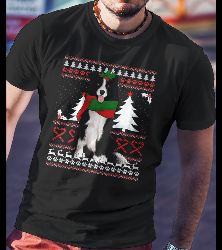 Border Collie Christmas Sweater Festive Dog Winter Holiday T-Shirt
