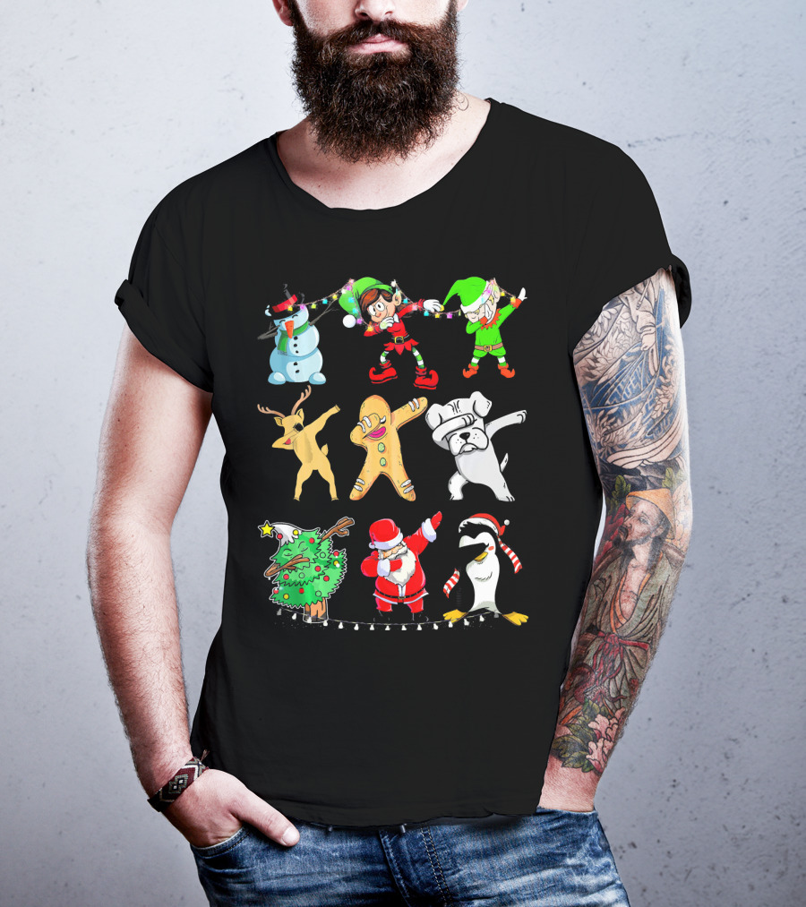 Dabbing Santa Elf Snowman Reindeer Dog Gingerbread Tree Penguin T-Shirt