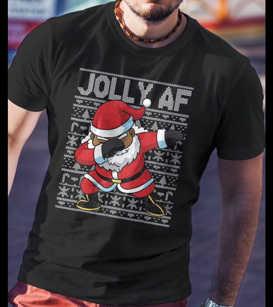 Jolly AF Christmas Dabbing Black Santa T-Shirt