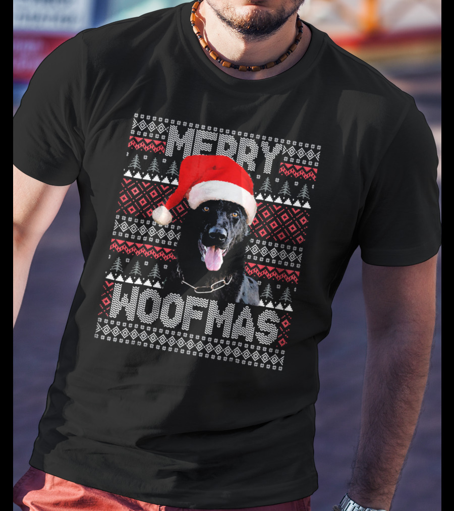 Merry Woofmas German Shepherd In Santa Hat With Festive Knitting T-Shirt