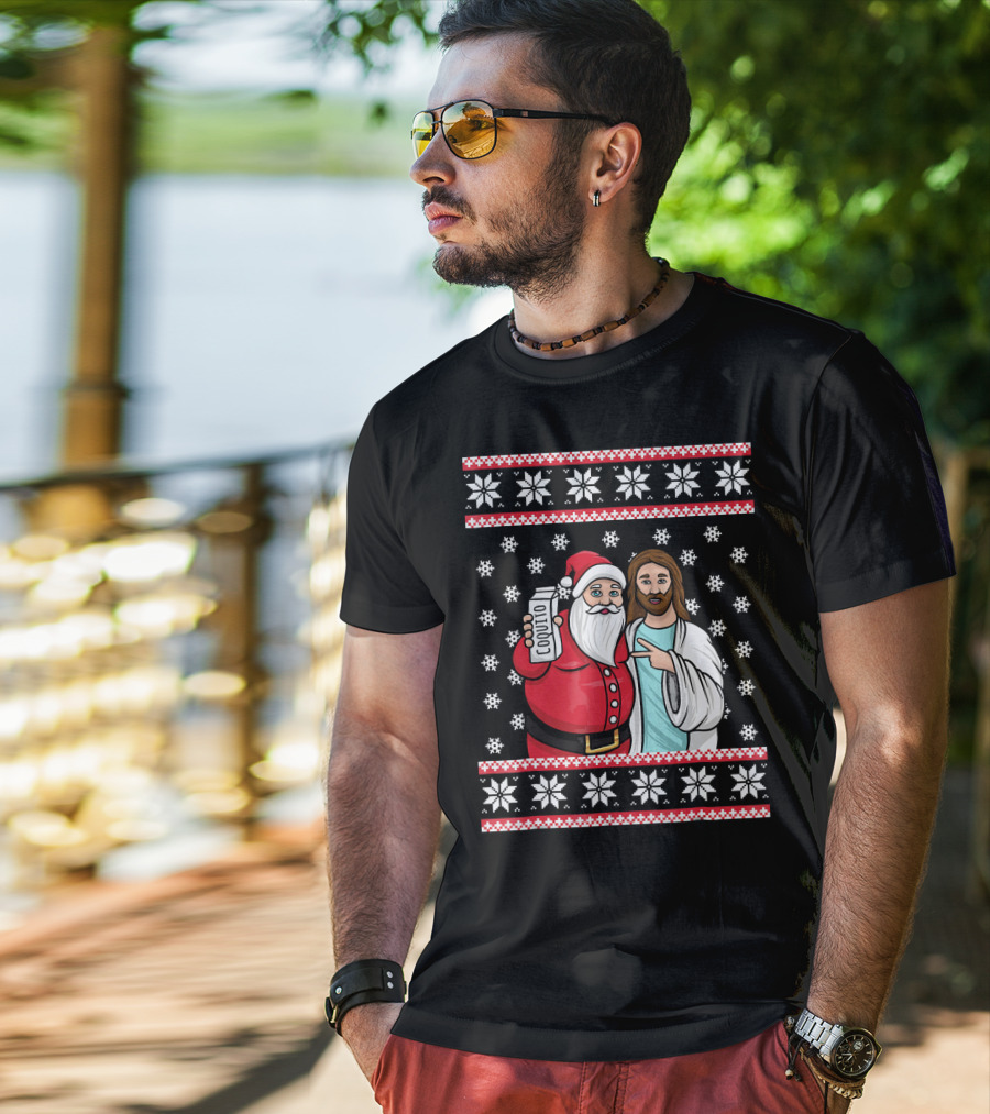 Christmas Drinking Party Santa Jesus Cheers Coq T-Shirt