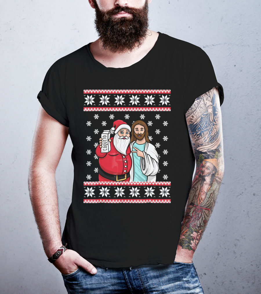 Christmas Drinking Party Santa Jesus Cheers Coq T-Shirt
