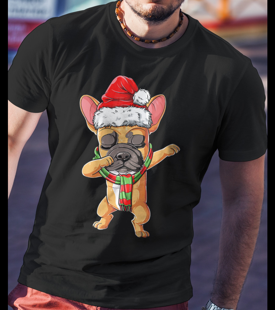 Dabbing French Bulldog Santa Christmas T-Shirt