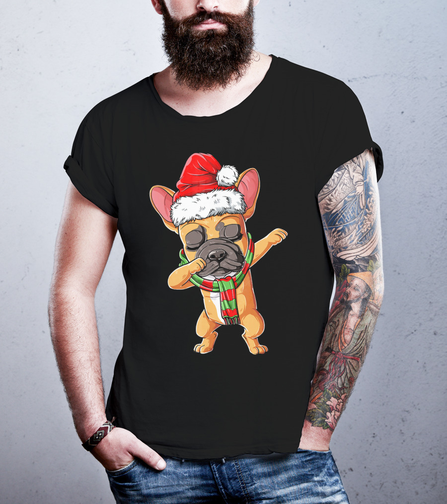 Dabbing French Bulldog Santa Christmas T-Shirt