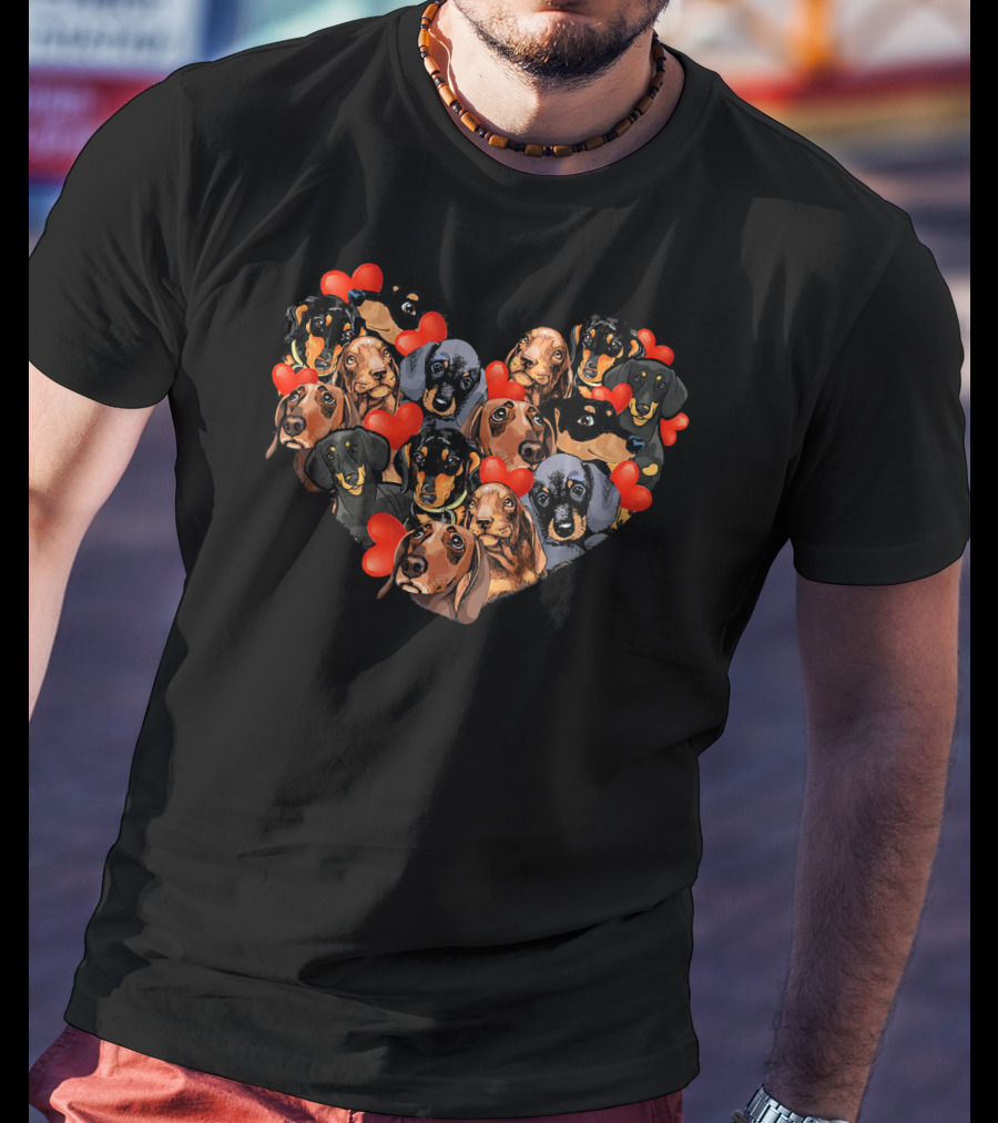 Cute Dachshund Heart Valentine Filled With Dachshunds And Hearts T-Shirt