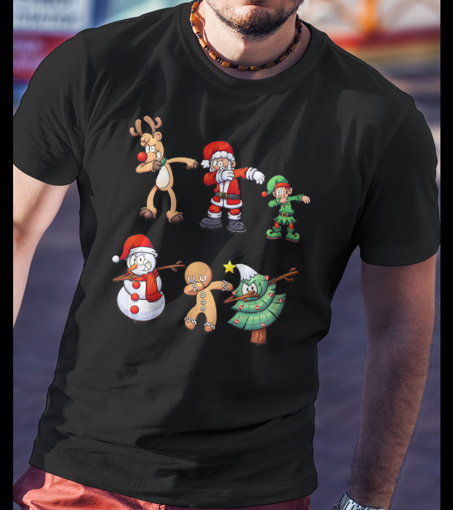 Christmas Dabbing Santa Reindeer Elf Snowman Gingerbread Tree T-Shirt