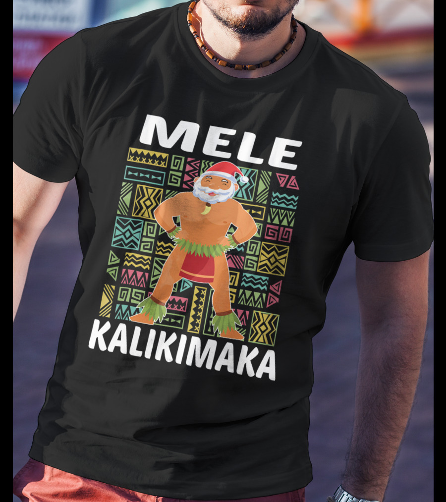 Mele Kalikimaka Hawaiian Santa On Beach Christmas T-Shirt