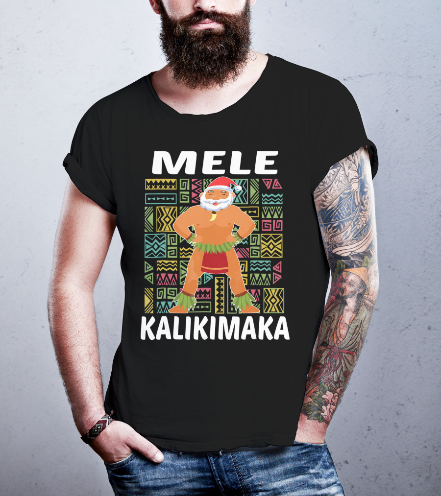 Mele Kalikimaka Hawaiian Santa On Beach Christmas T-Shirt