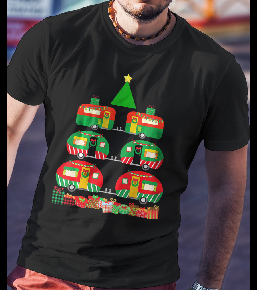 Camping Christmas Camper Holiday Tree With Gifts T-Shirt