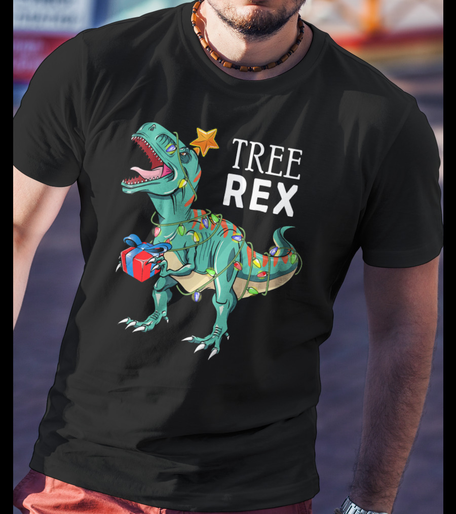 Tree Rex Dinosaur Christmas Lights Gift T-Shirt
