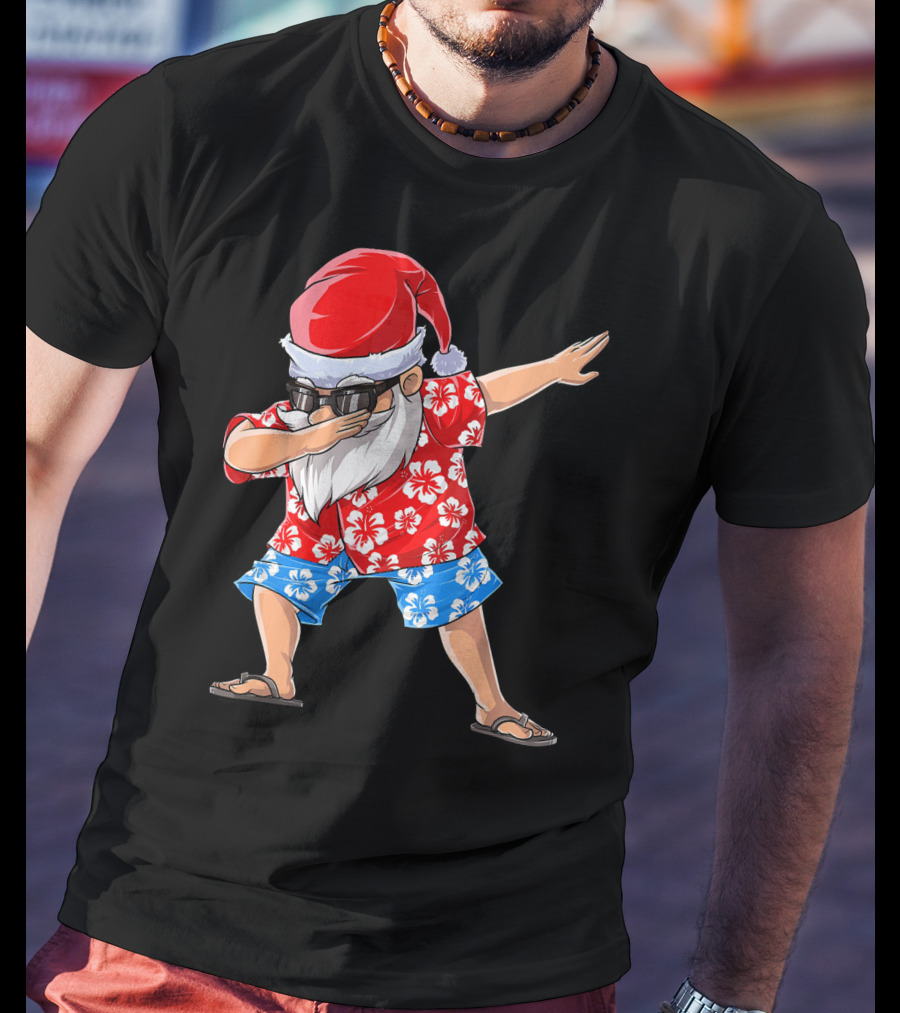 Dabbing Santa In Hawaiian Shirt Christmas In July T-Shirt
