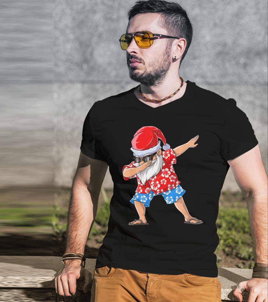 Dabbing Santa In Hawaiian Shirt Christmas In July T-Shirt