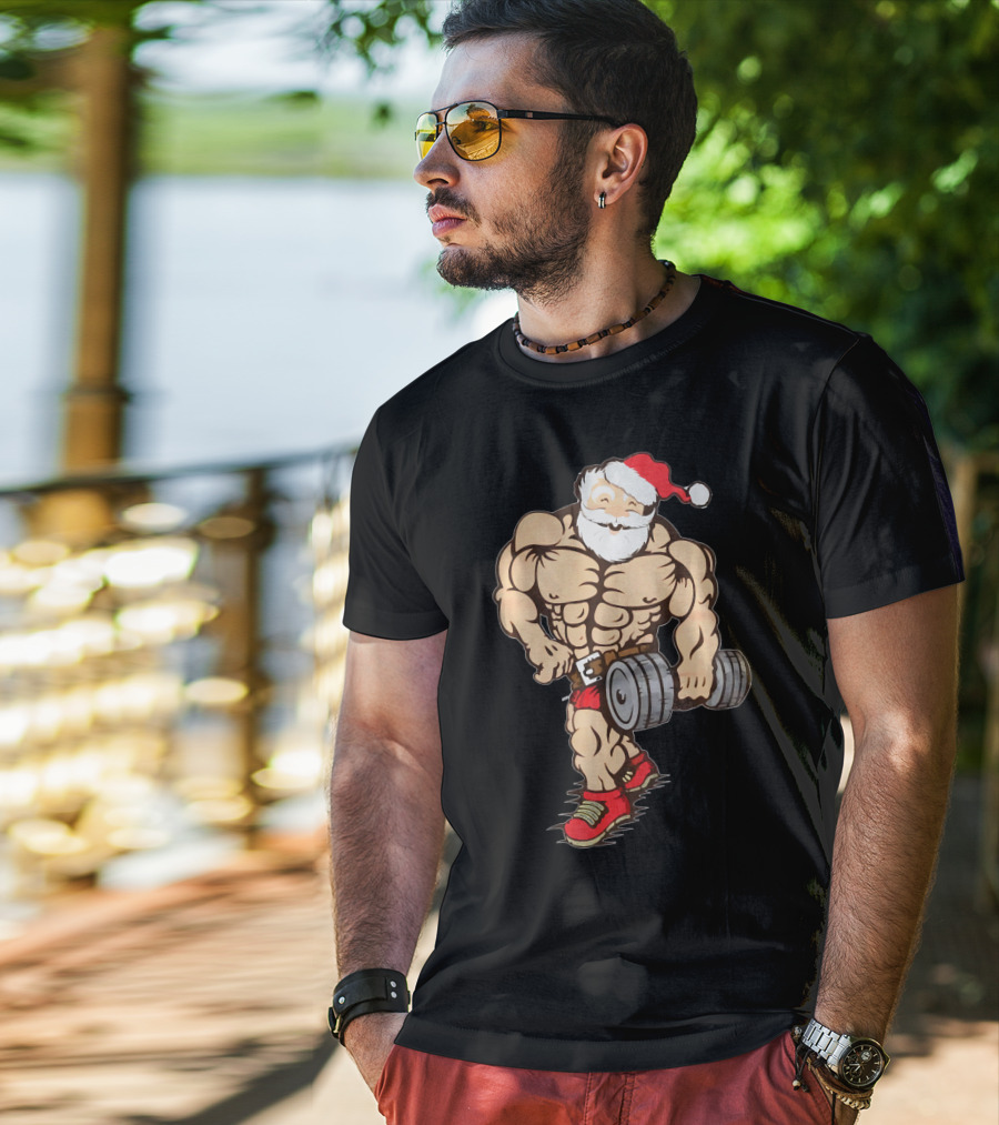 Bodybuilder Santa Muscle Gym Fitness Holiday Santa Claus Buff Christmas T-Shirt