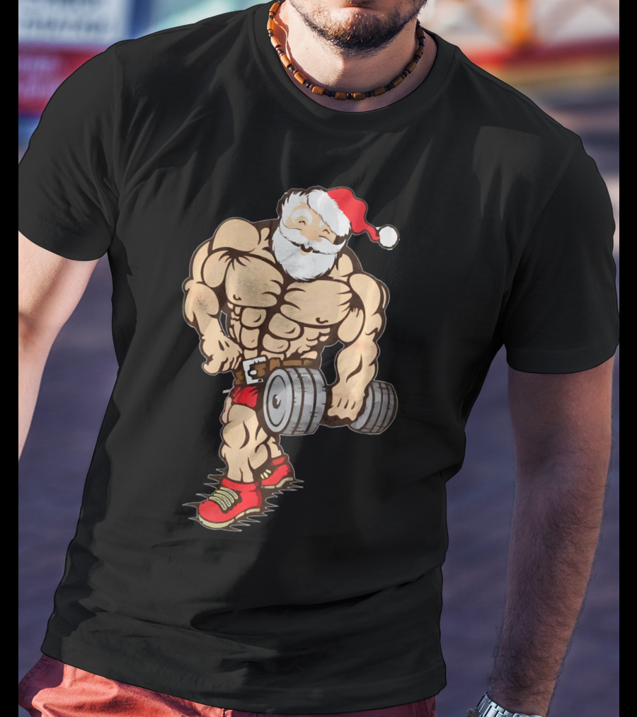 Bodybuilder Santa Muscle Gym Fitness Holiday Santa Claus Buff Christmas T-Shirt