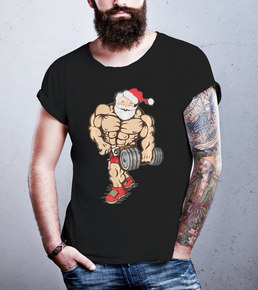 Bodybuilder Santa Muscle Gym Fitness Holiday Santa Claus Buff Christmas T-Shirt