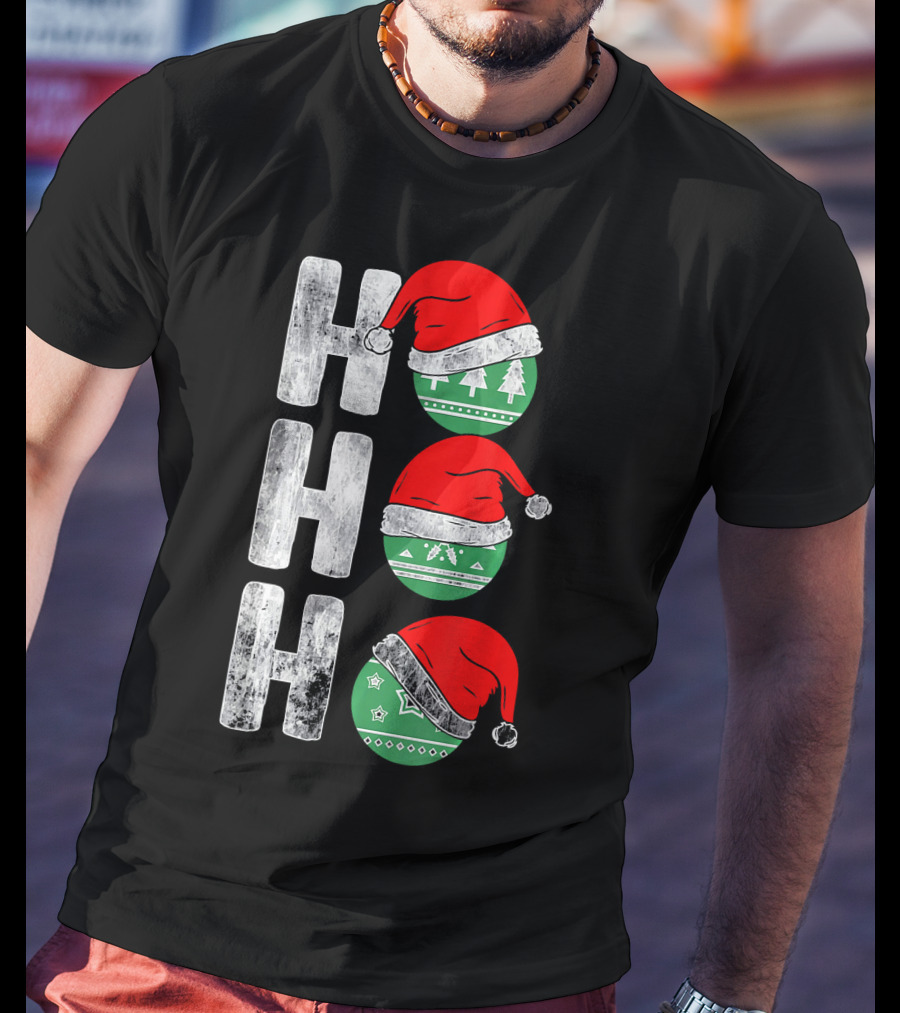 HO HO HO Santa Hat Funny Ornament Christmas Tree T-Shirt