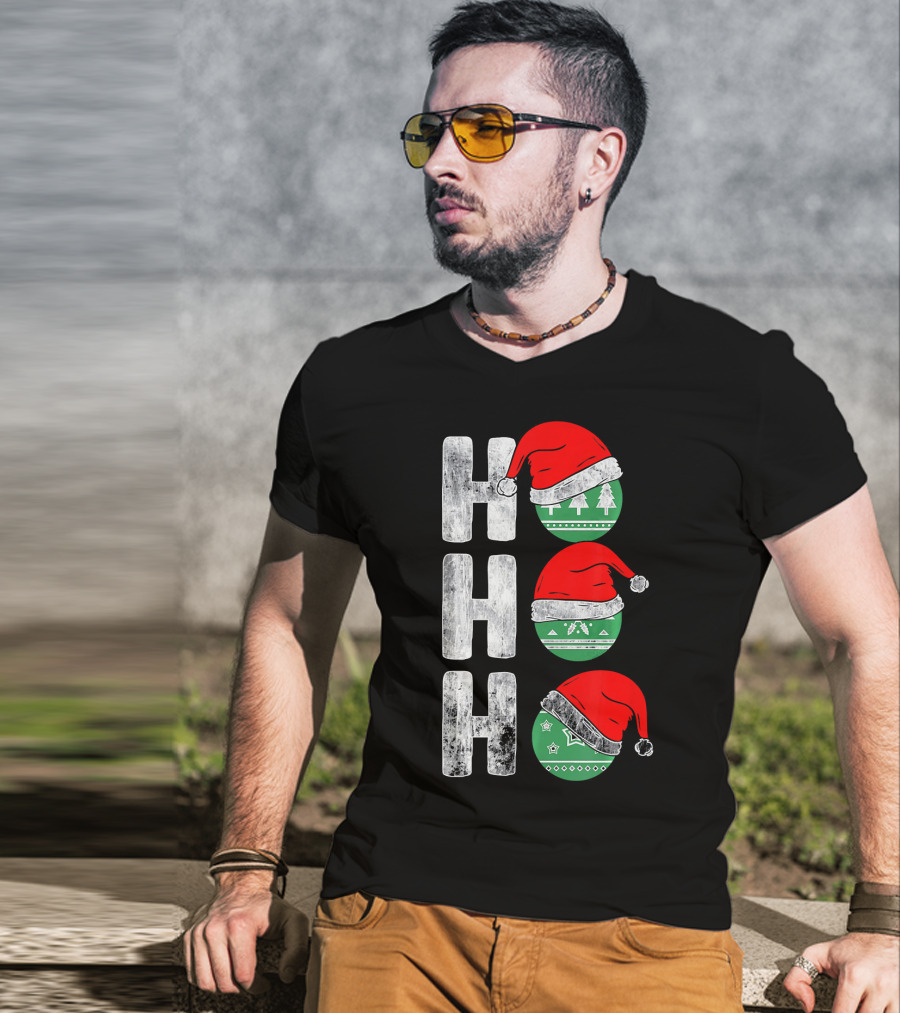 HO HO HO Santa Hat Funny Ornament Christmas Tree T-Shirt