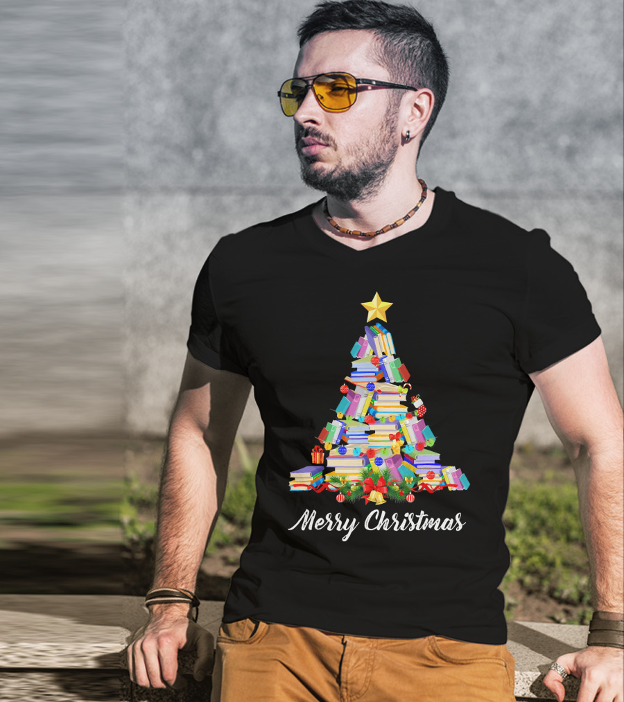 Merry Christmas Books Tree T-Shirt