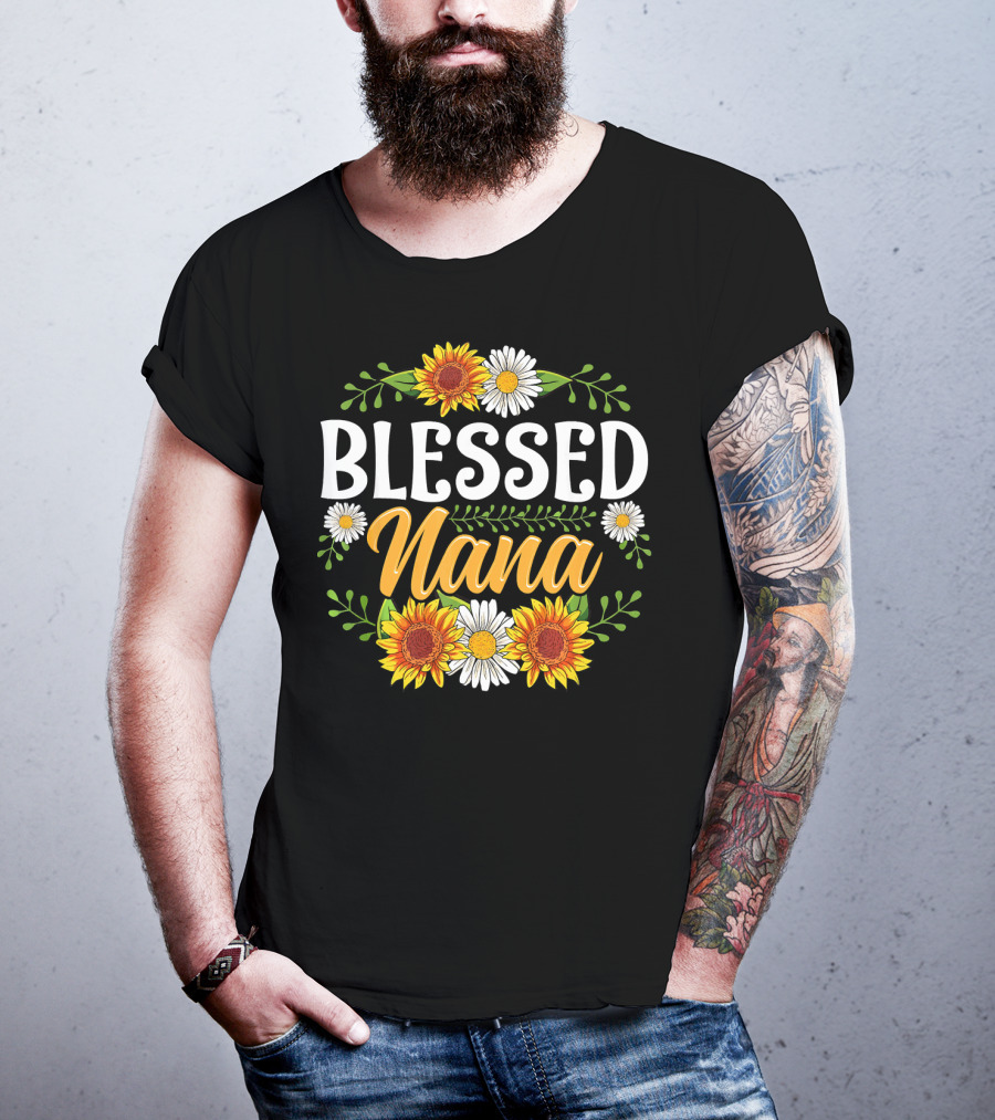 BLESSED NANA Sunflowers And Daisies Floral T-Shirt
