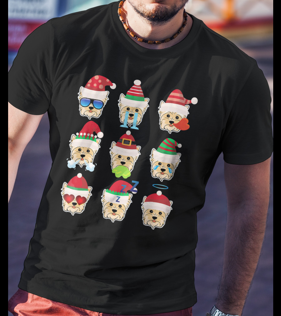 YORKIE POO Dog Santa Claus Costume Merry Faces Christmas Moods T-Shirt