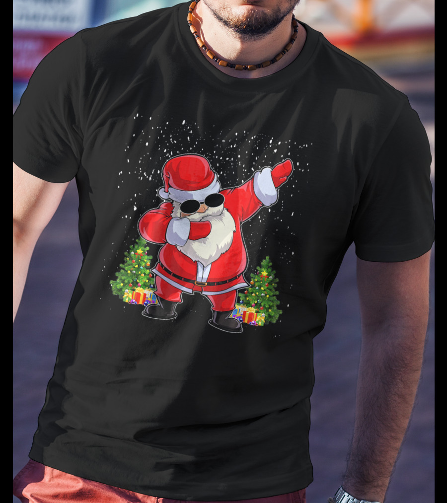 Dabbing Santa Christmas Holiday With Presents And Trees T-Shirt