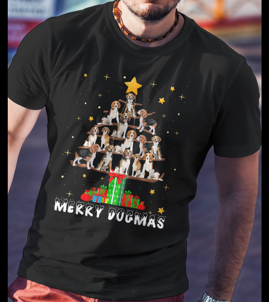 Merry Dogmas Beagle Puppies Christmas Tree With Gifts And Star T-Shirt