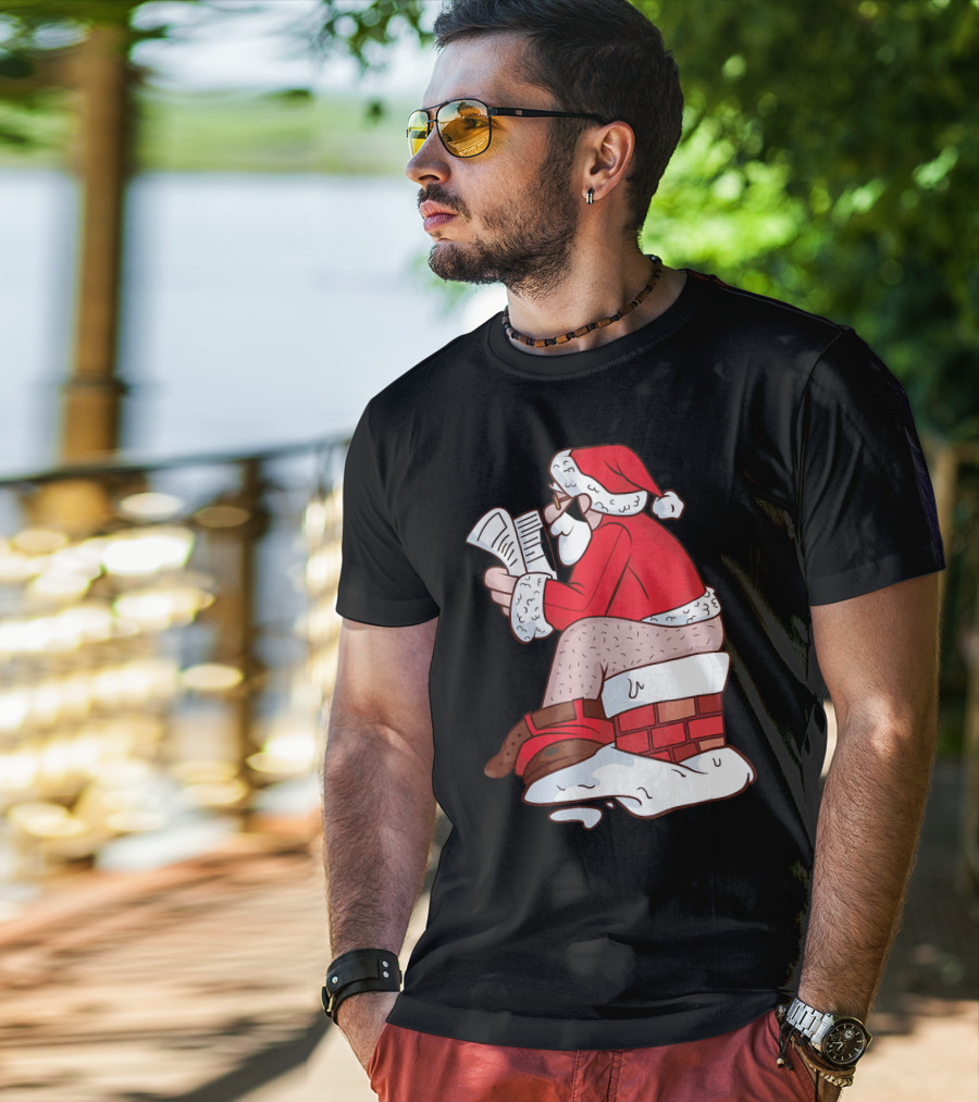 Pooping Santa Naughty List Kids Festive Chimney Cartoon T-Shirt