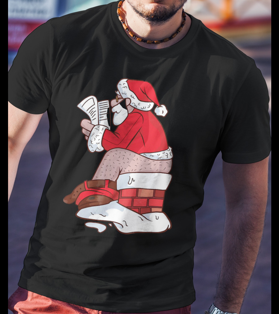 Pooping Santa Naughty List Kids Festive Chimney Cartoon T-Shirt