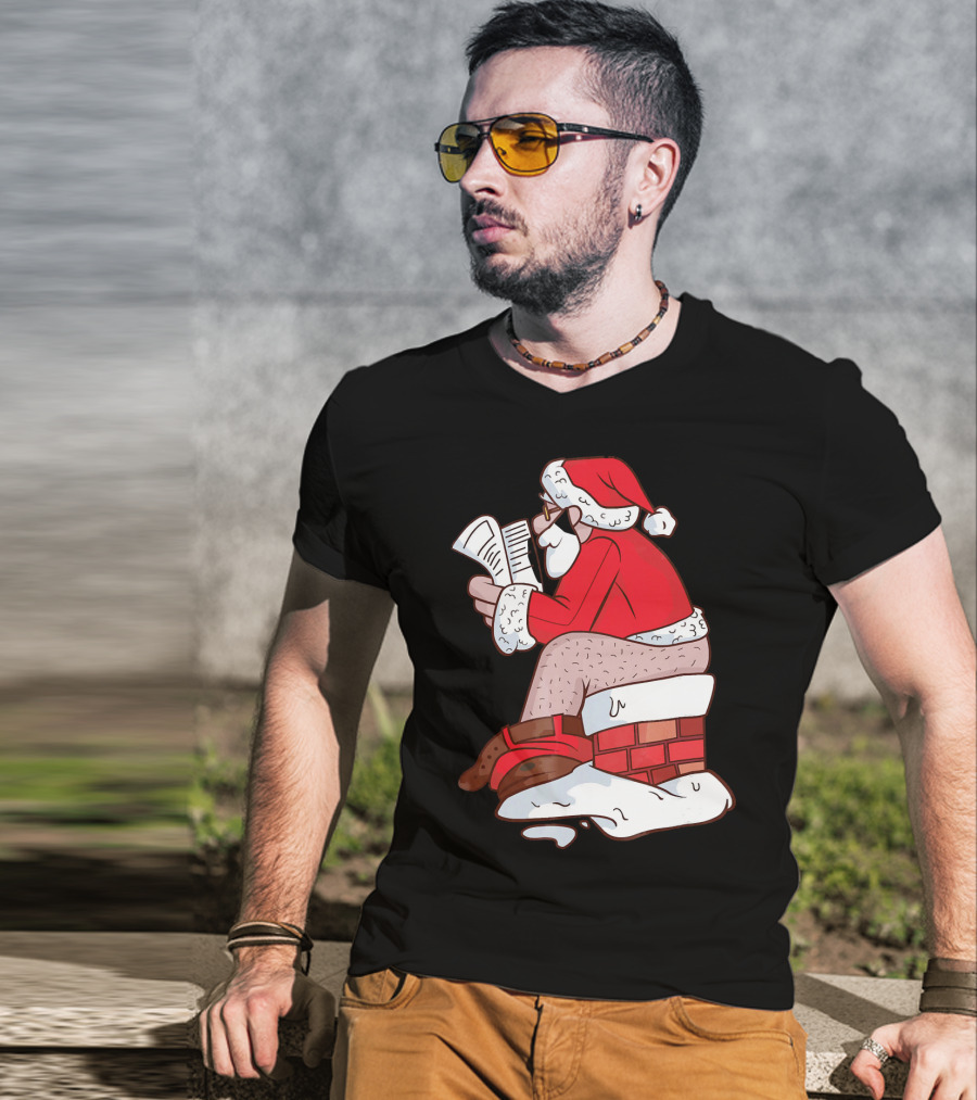 Pooping Santa Naughty List Kids Festive Chimney Cartoon T-Shirt