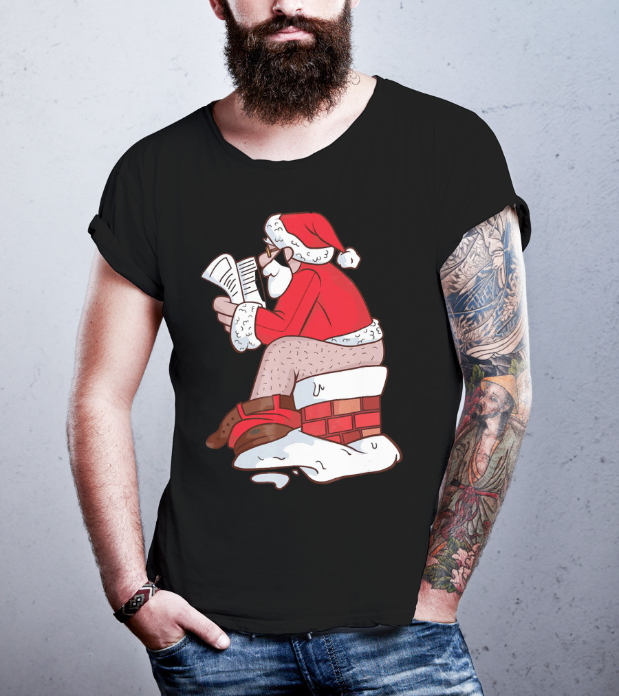Pooping Santa Naughty List Kids Festive Chimney Cartoon T-Shirt