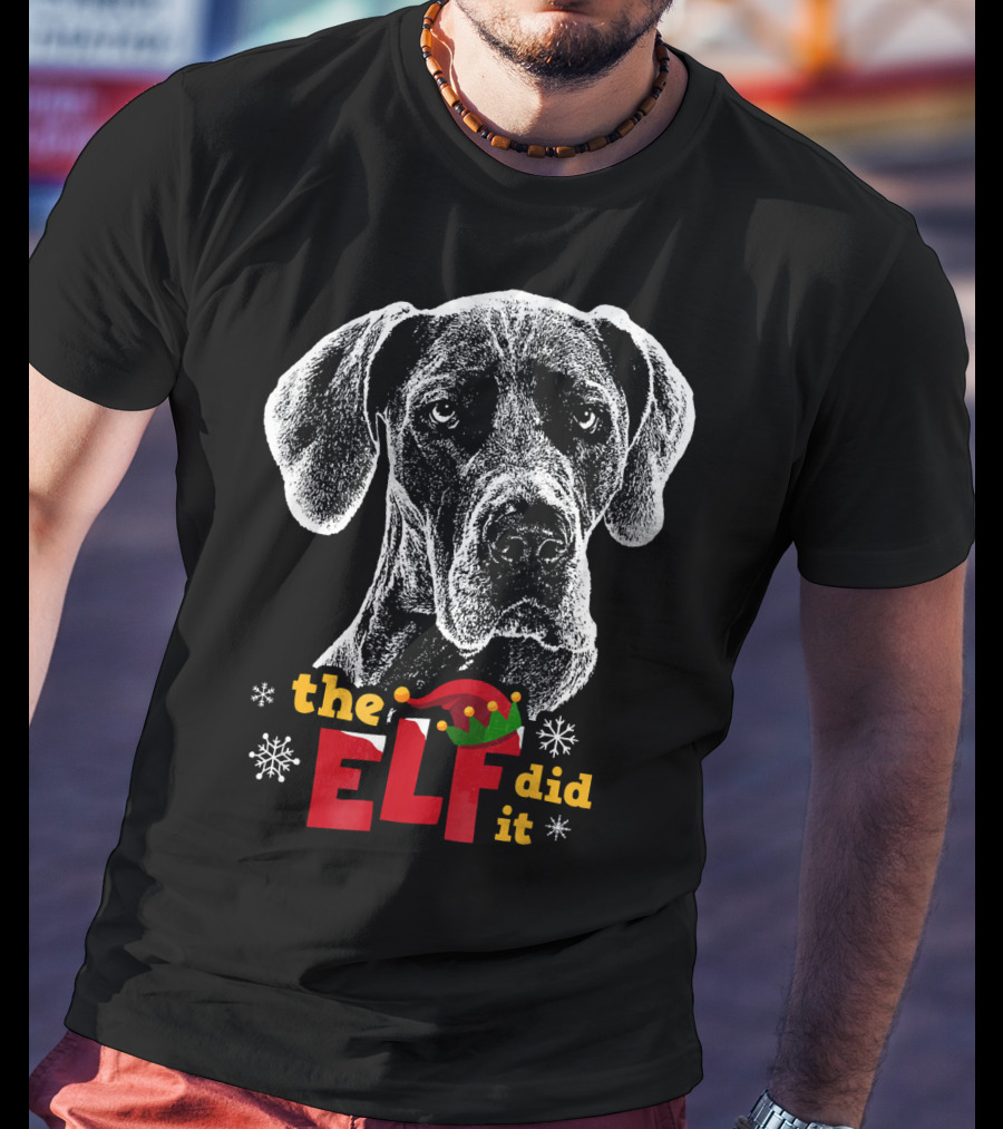 The Elf Did It Christmas Great Dane T-Shirt