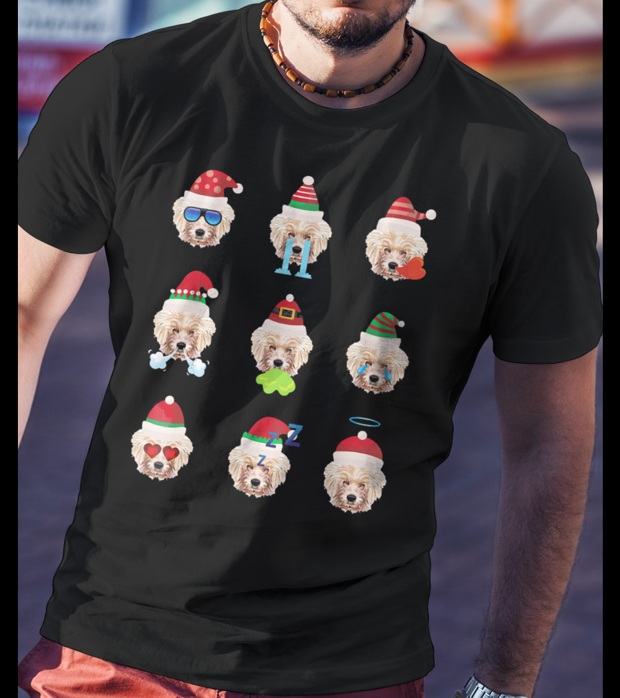Lovely CAVACHON Dog Faces Santa Christmas Emotions T-Shirt