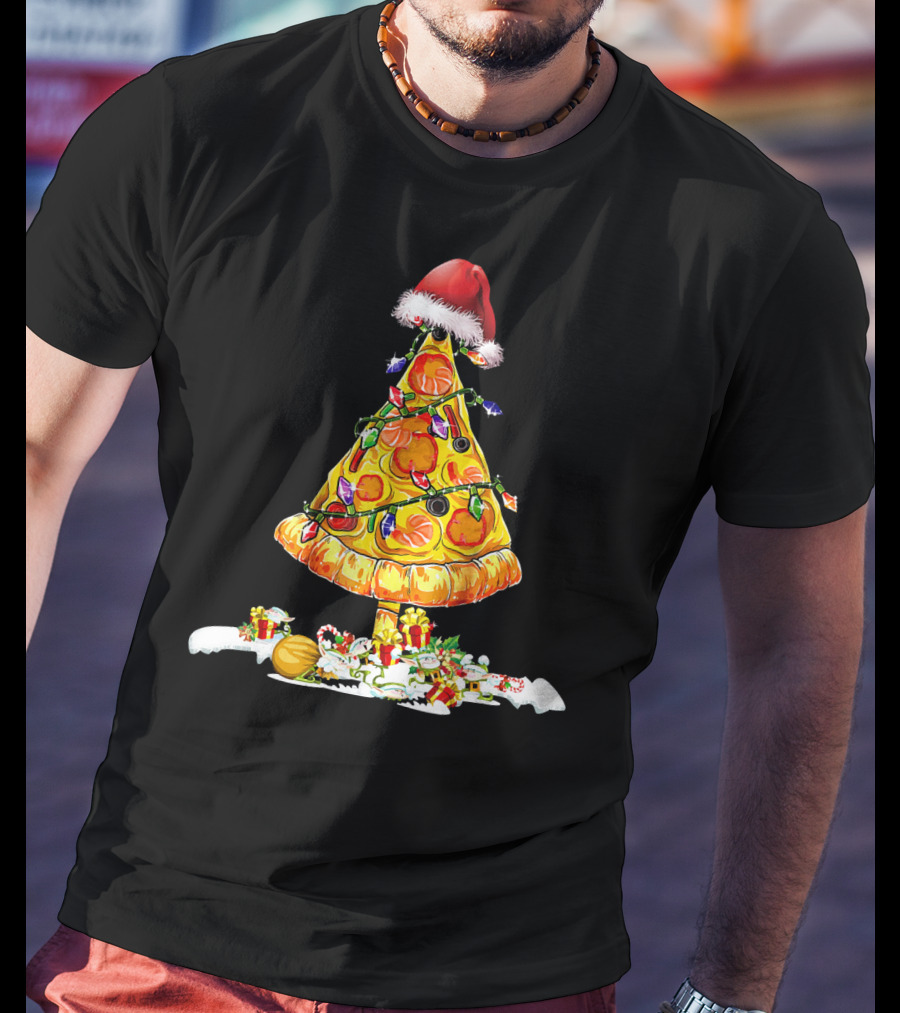 Merry Crustmas Pizza Tree Pizza Lover Holiday Santa Hat T-Shirt