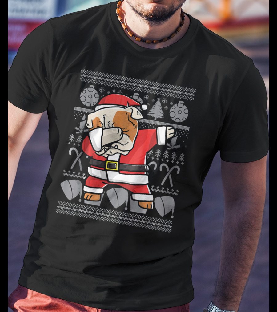 Santa Dabbing English Bulldog Ugly Christmas T-Shirt