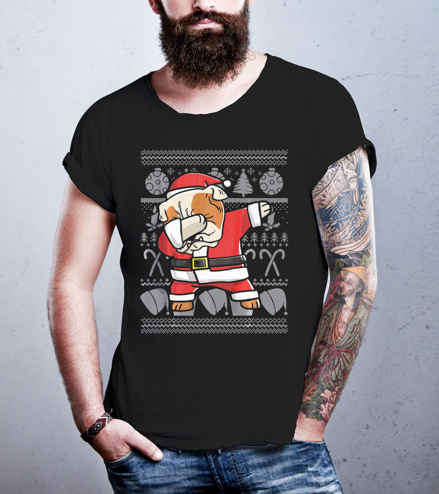 Santa Dabbing English Bulldog Ugly Christmas T-Shirt