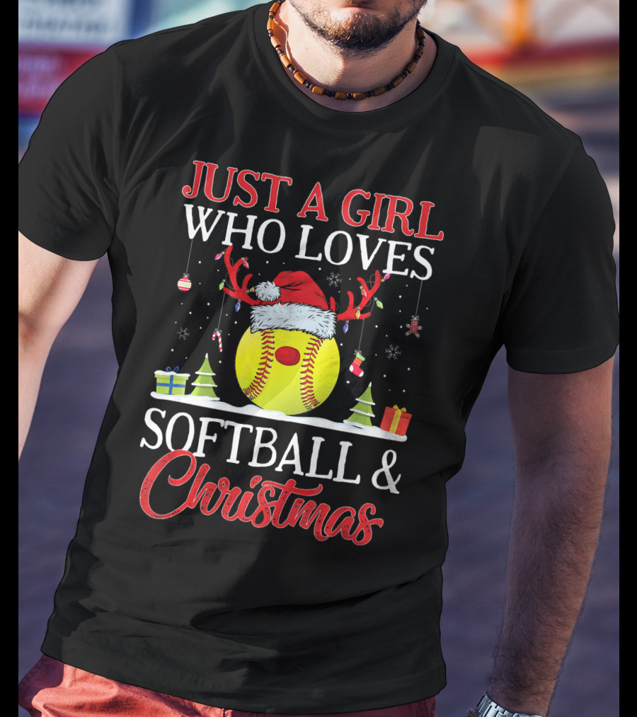 Just A Girl Who Loves Softball And Christmas T-Shirt