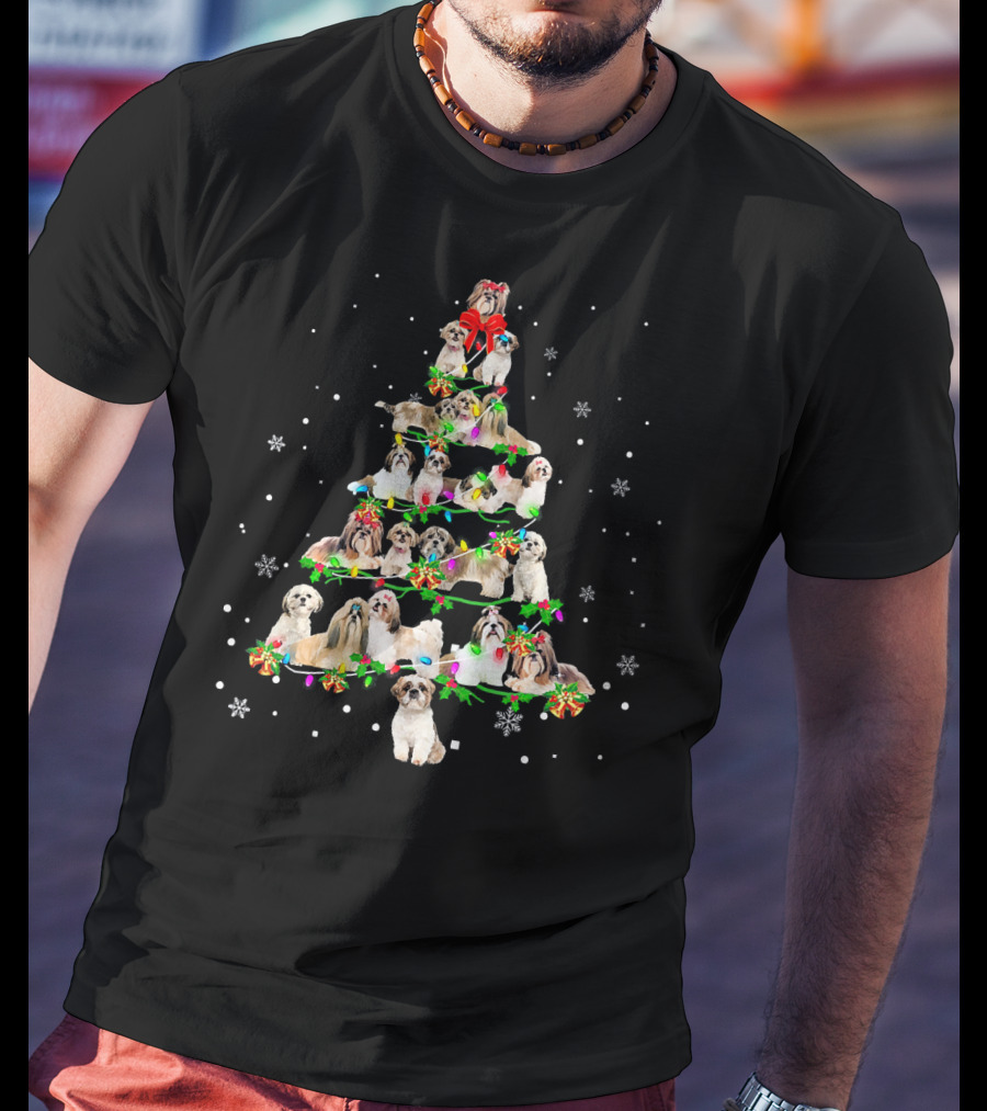 Shih Tzu Christmas Tree X Mas Holiday Dogs Snowflakes T-Shirt