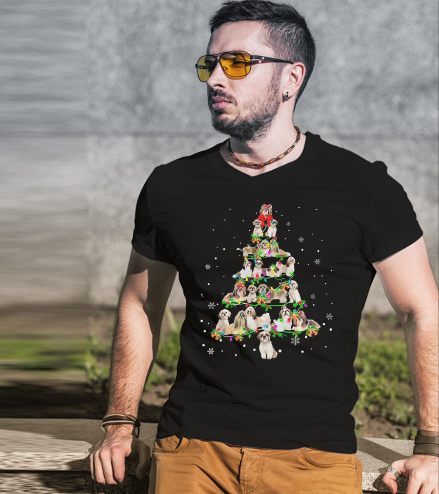 Shih Tzu Christmas Tree X Mas Holiday Dogs Snowflakes T-Shirt