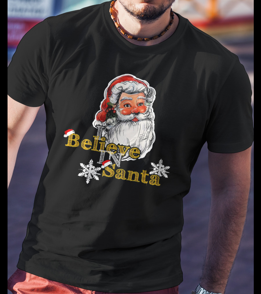 Believe In Santa Claus Christmas Snowflakes T-Shirt