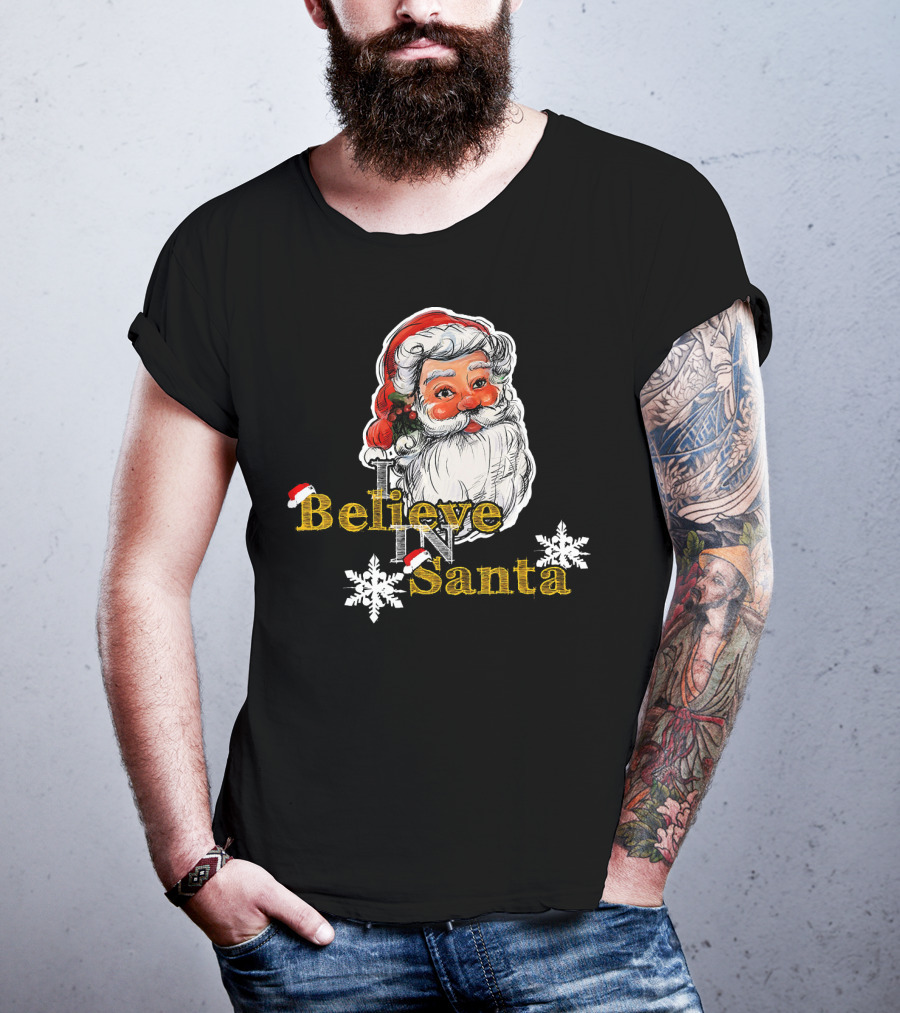 Believe In Santa Claus Christmas Snowflakes T-Shirt