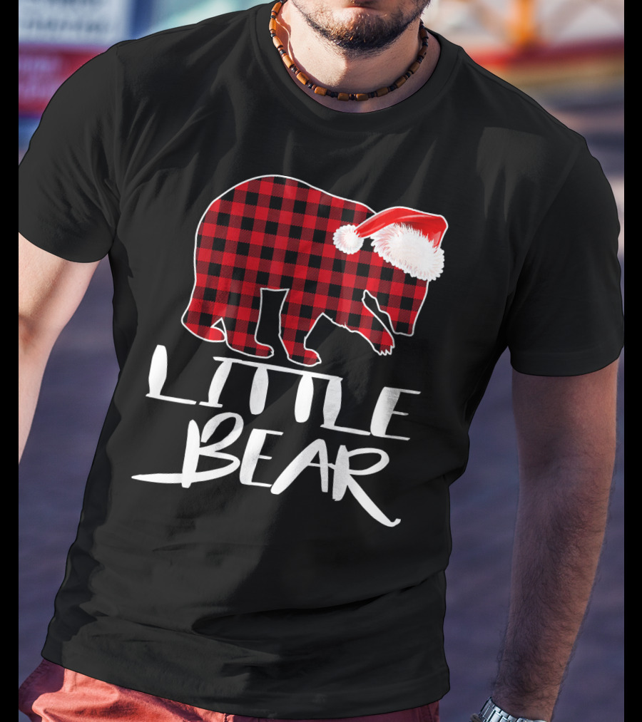 LITTLE BEAR Red Plaid Santa Hat T-Shirt