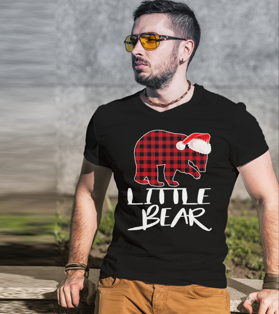 LITTLE BEAR Red Plaid Santa Hat T-Shirt