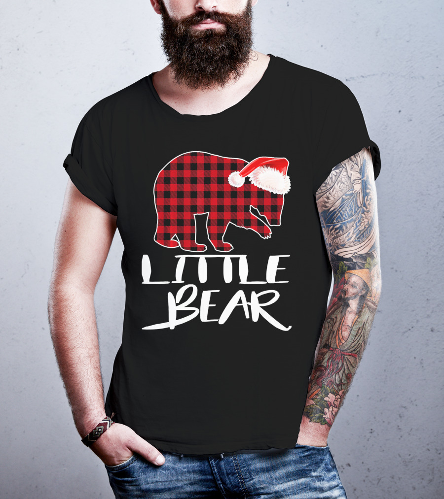 LITTLE BEAR Red Plaid Santa Hat T-Shirt