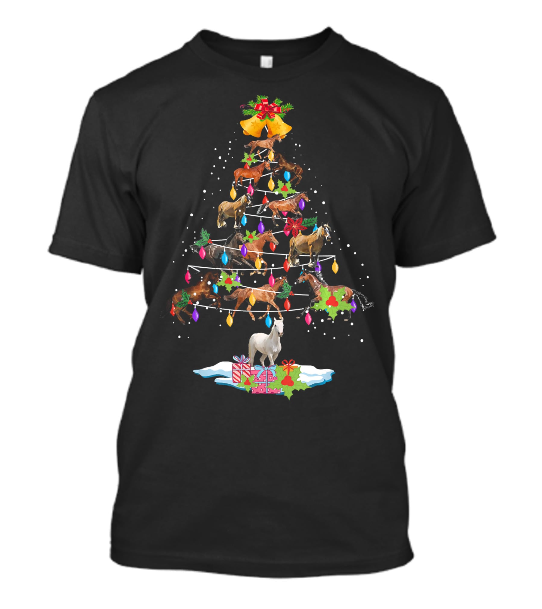 Horse Tree Christmas Candy Cane Ornament Holiday Lights T-Shirt