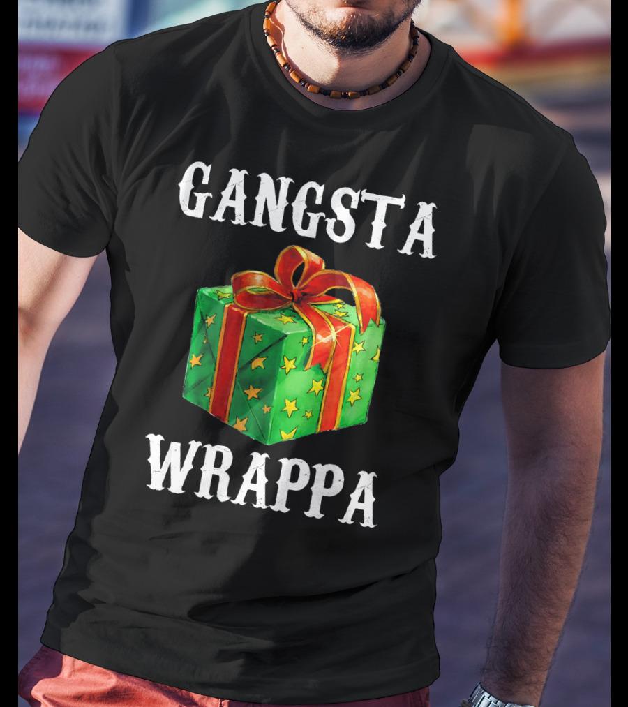 Gangsta Wrappa Green Gift Box With Red Ribbon And Yellow Stars Holiday T-Shirt