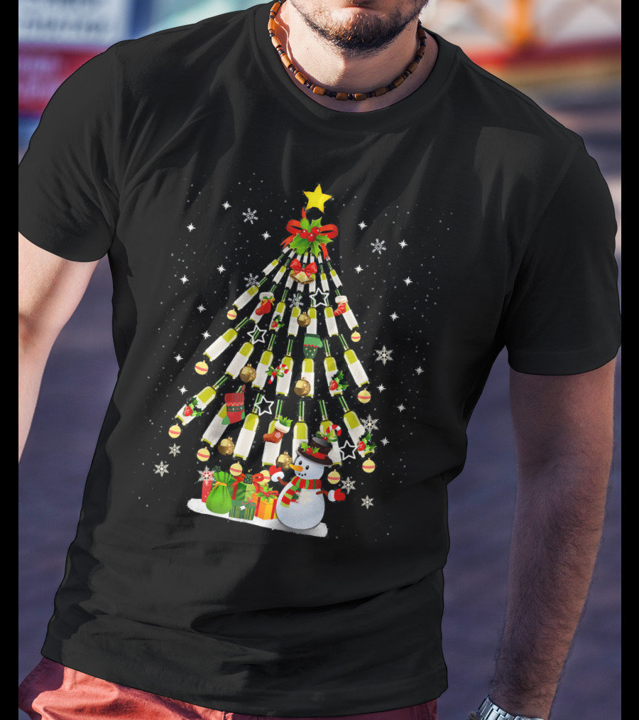 Christmas Wine Bottle Tree With Snowman And Gifts T-Shirt