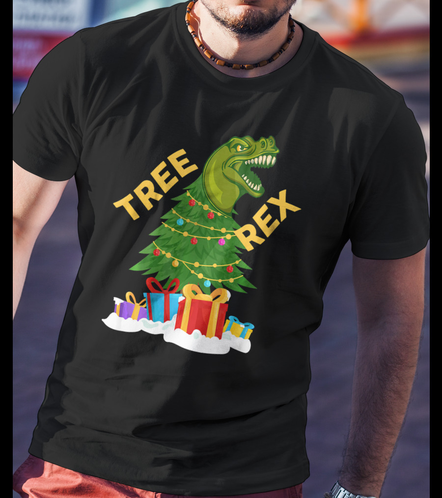 Tree Rex Christmas Dinosaur With Presents And Decorations T-Shirt