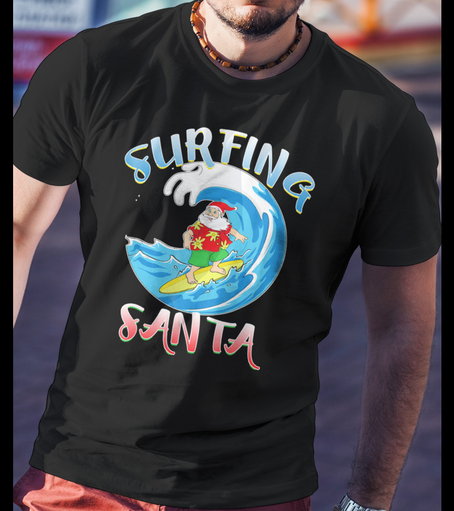 Surfing Summer Santa Christmas Wave T-Shirt